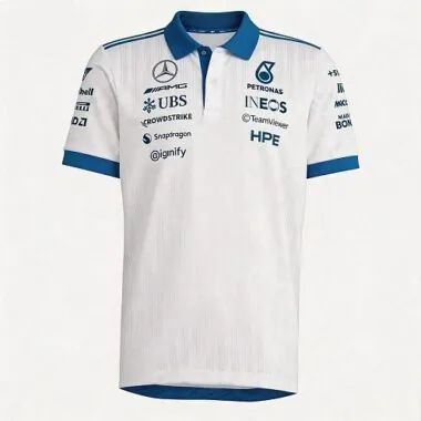 Mercedes 2026 White Formula 1 Polo Shirt Size S-5XL