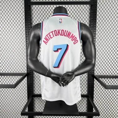 Miami Heat Antetokounmpo No. 7 White Crew Neck NBA Jersey