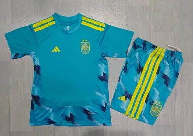 Two Stars Spain 2026 World Cup Blue Goalkeeper kids Soccer jersey Size 16-28