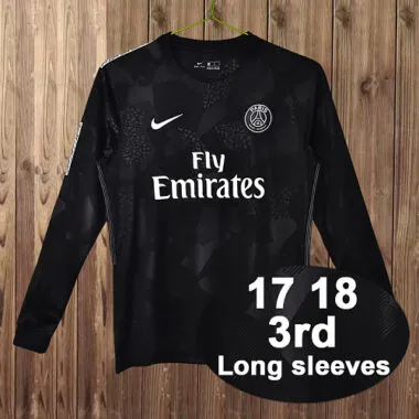 Paris Saint-Germain 2017/18 Third Black Long Sleeve Retro Jersey S-2XL