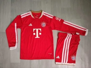 Kids Kit Bayern Munich 2026/27 Home Long Sleeve Soccer Jersey size 16-28